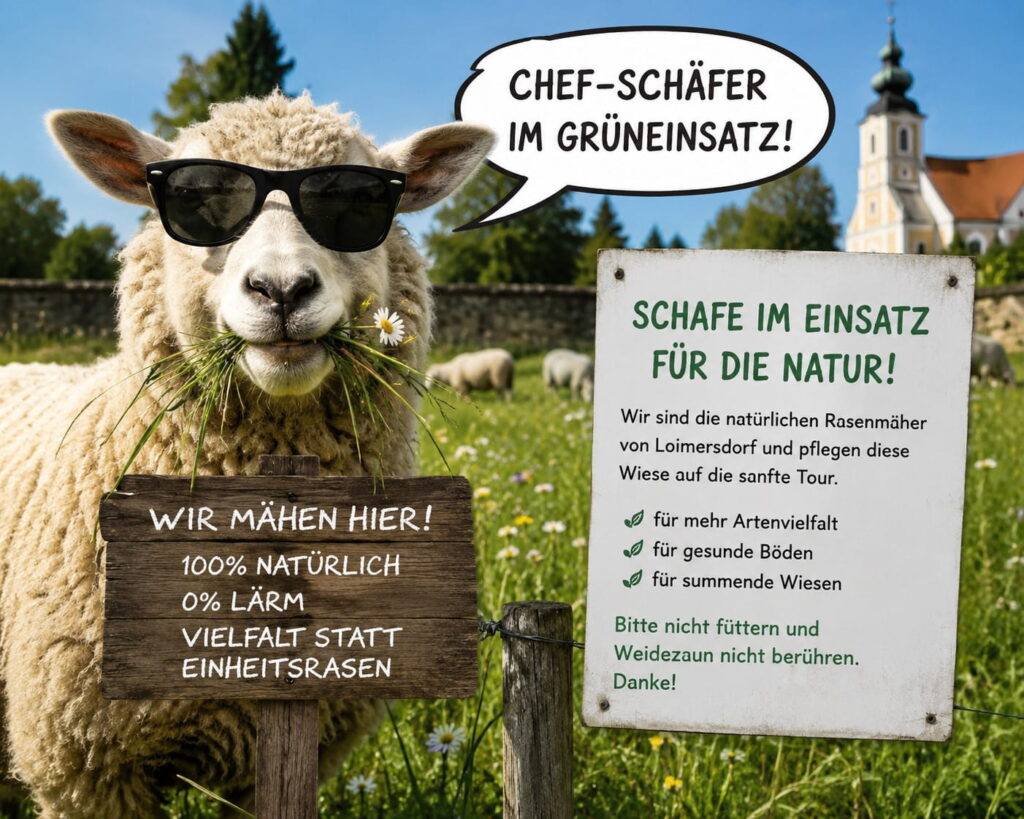 Schafe übernehmen die Grünpflege in Loimersdorf